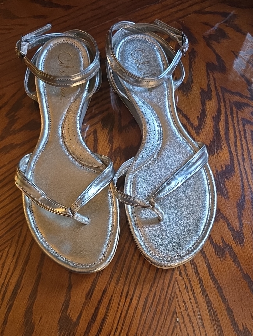 Cole Haan Flat thong ankle strap silver metallic sandals Nike Air Fairy